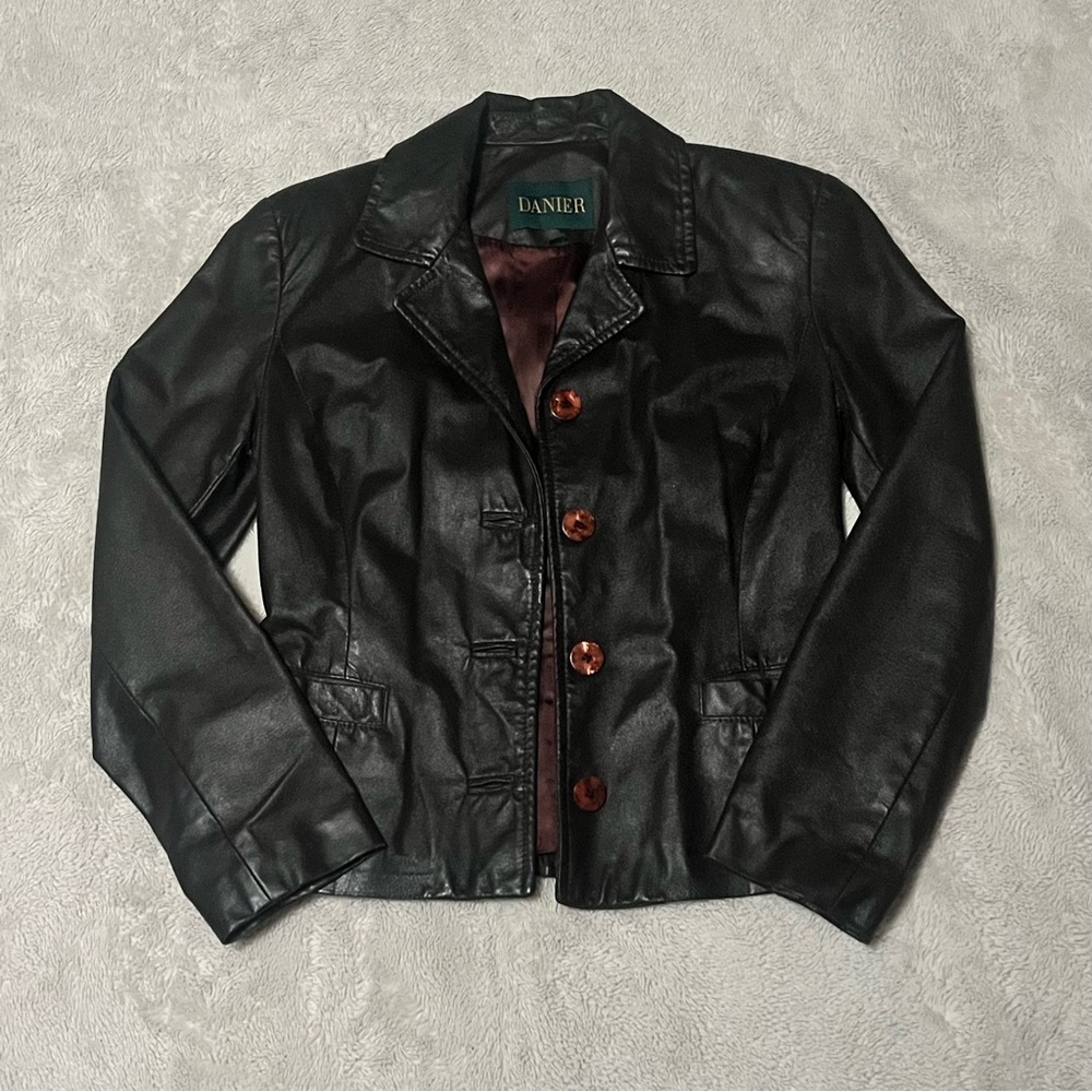 Danier Dark Brown Leather Button-Front Jacket